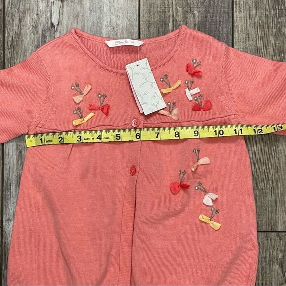 NWT Smile Brand Coral Baby Girl Button Up Sweater With Embroidery 12 months - Picture 8 of 10